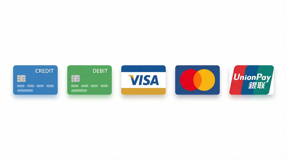 草莓视频支持的支付方式图标-信用卡借记卡银联维萨万事达